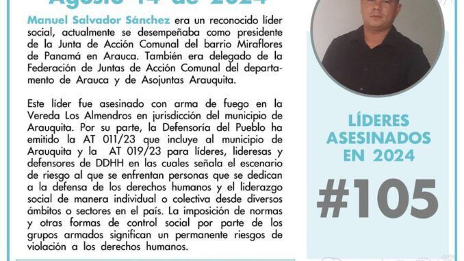 La querra civil encubierta de Colombia llega hoy a los 105 asesinatos individuales y 42 masacres
